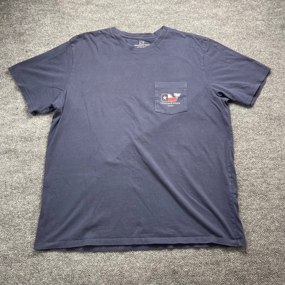 Vineyard Vines Mens XL Navy Blue Texas Y'ALL License Plate Pocket T-Shirt Cotton